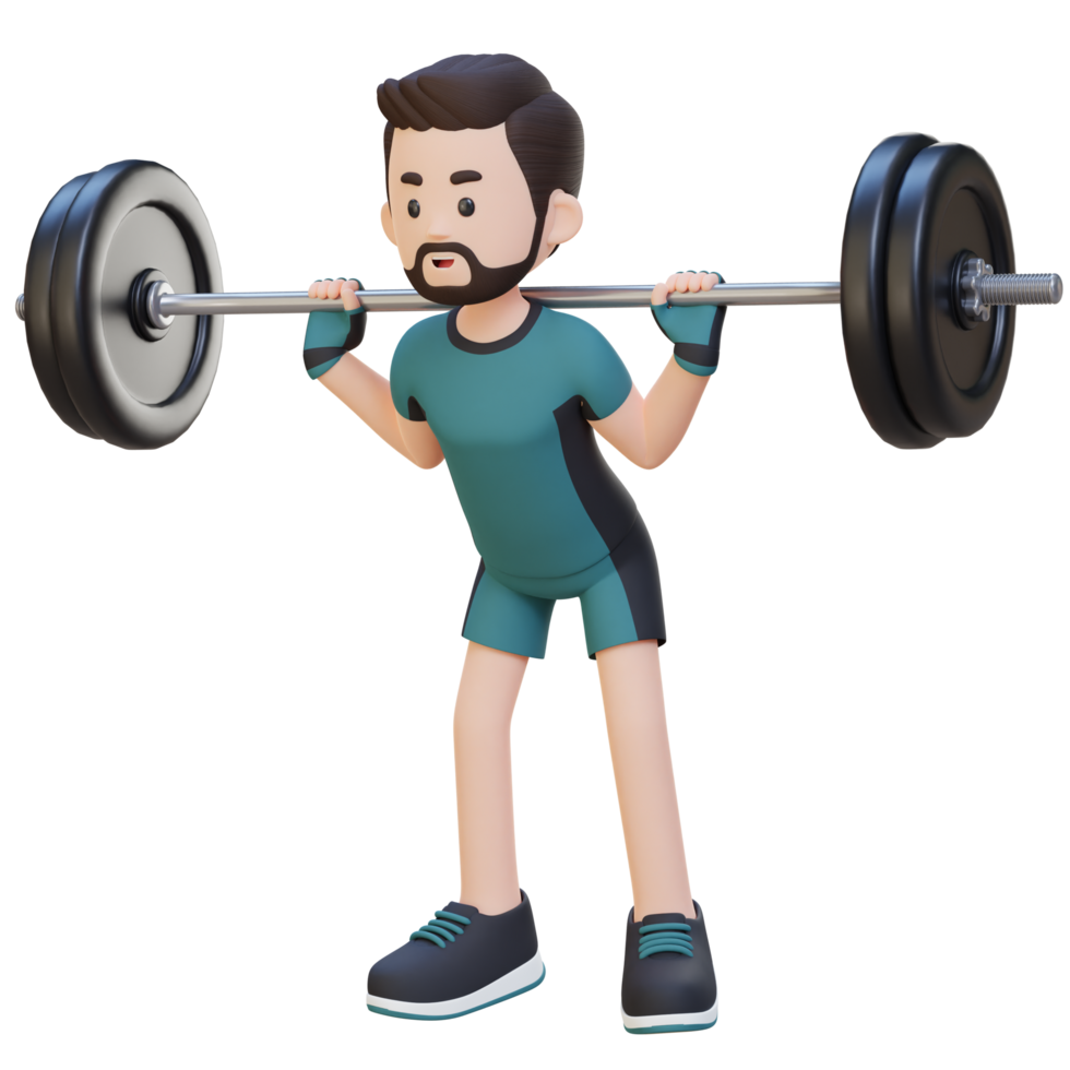 3D Sportsman Character Building Lower Body Strength with Barbell Squat Workout png