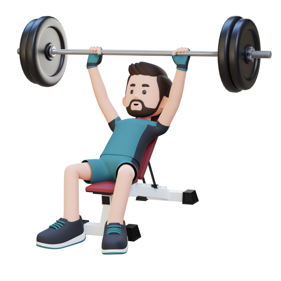 3D Sportsman Character Sculpting Upper Body with Incline Bench Press Workout png