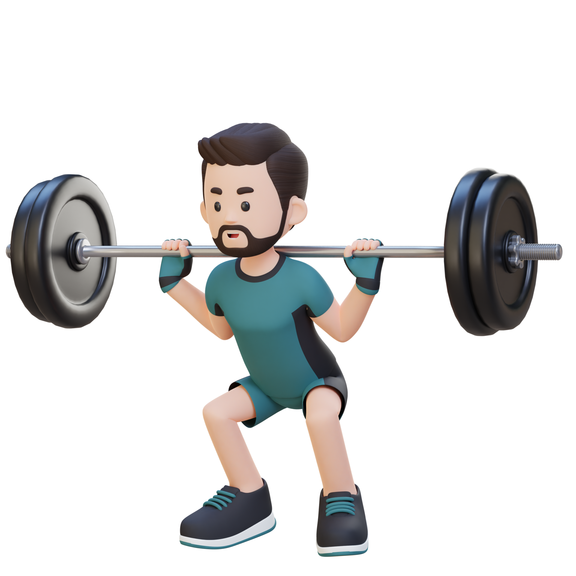 3D Sportsman Character Building Lower Body Strength with Barbell Squat 
