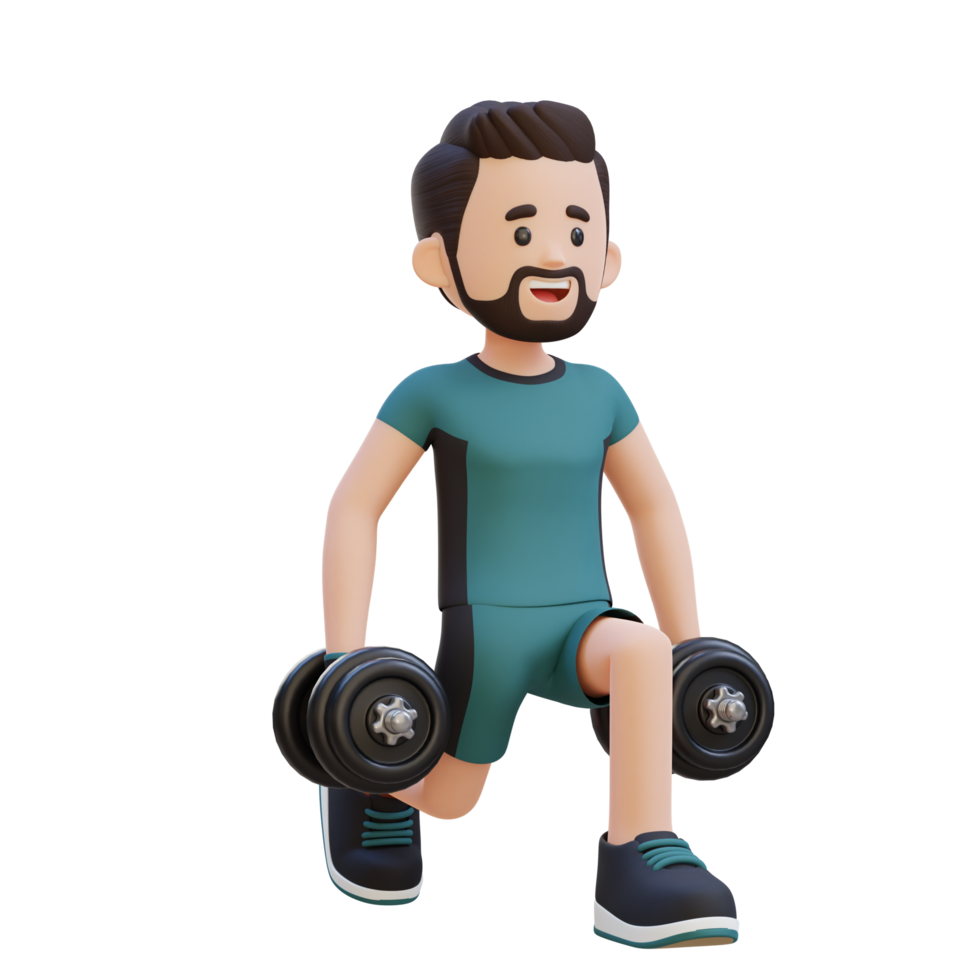 3D Sportsman Character Performing Dumbbell Split Squats left png