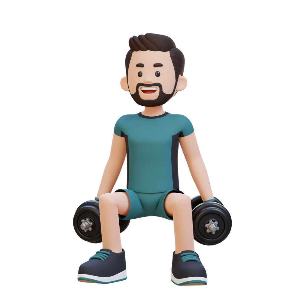 3D Sportsman Character Performing Dumbbell Squats png