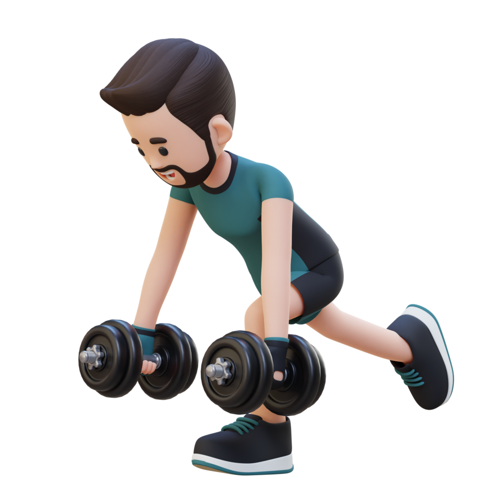 3D Sportsman Character Performing Dumbbell Single Leg Deadlift left png
