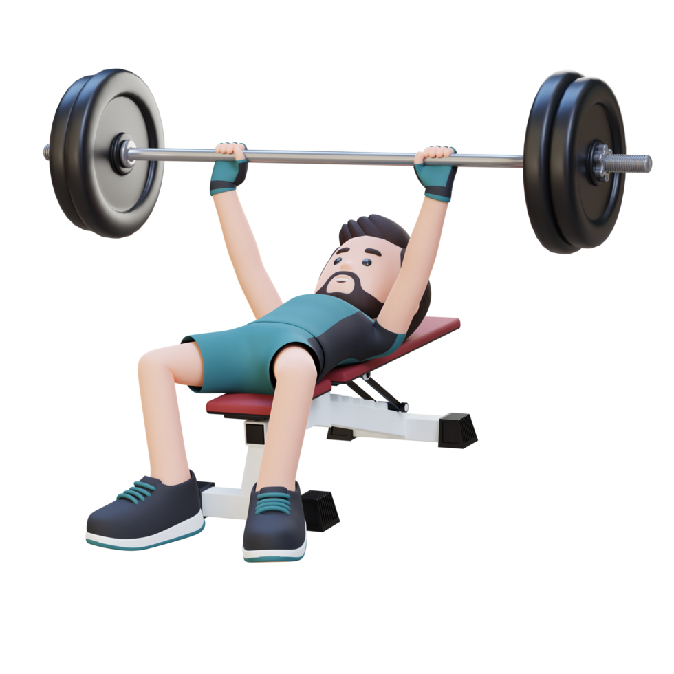 3D Sportsman Character Building Strength with Barbell Bench Press Exercise png