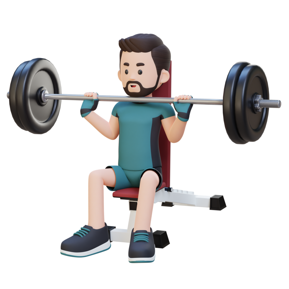 3D Sportsman Character Building Upper Body Strength with Overhead Bench Press Workout png