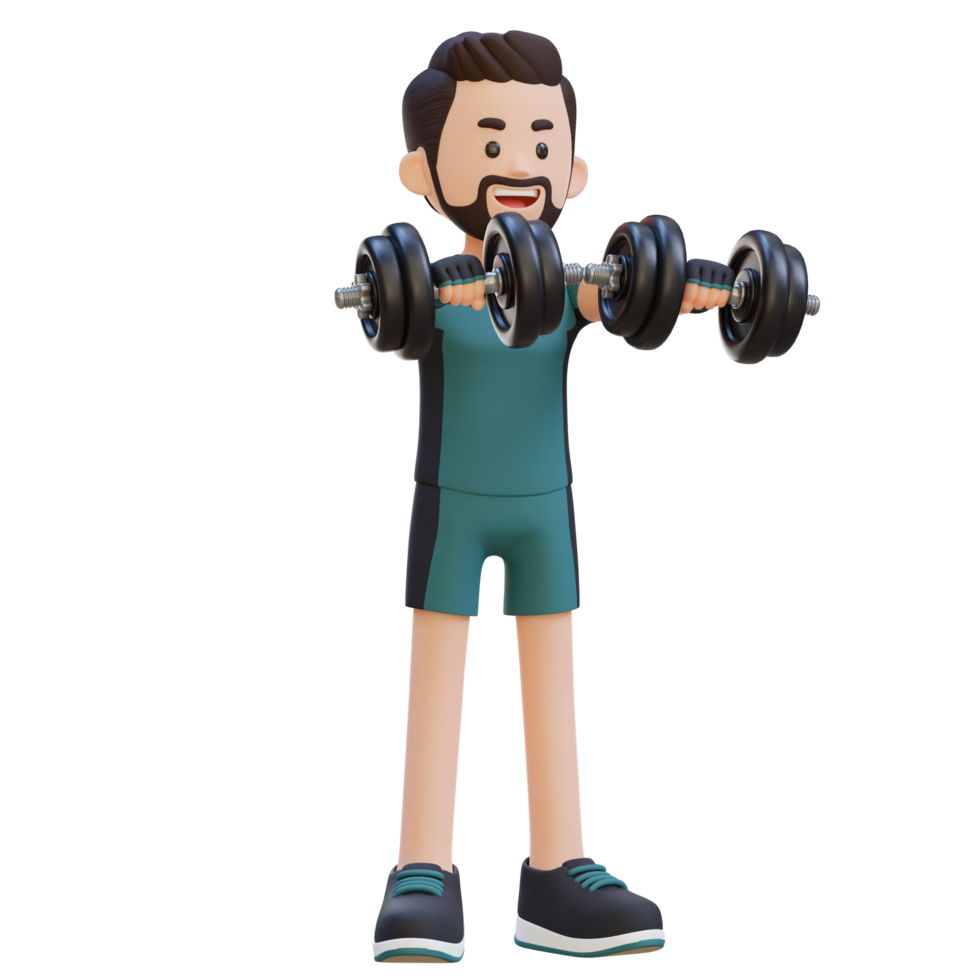 3D Sportsman Character Performing Dumbbell Front Raise png