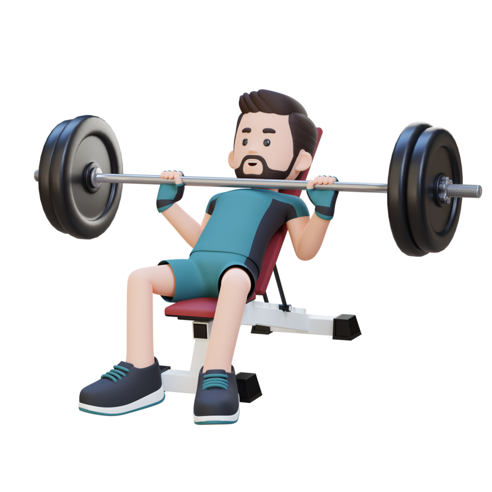 3D Sportsman Character Sculpting Upper Body with Incline Bench Press Workout png