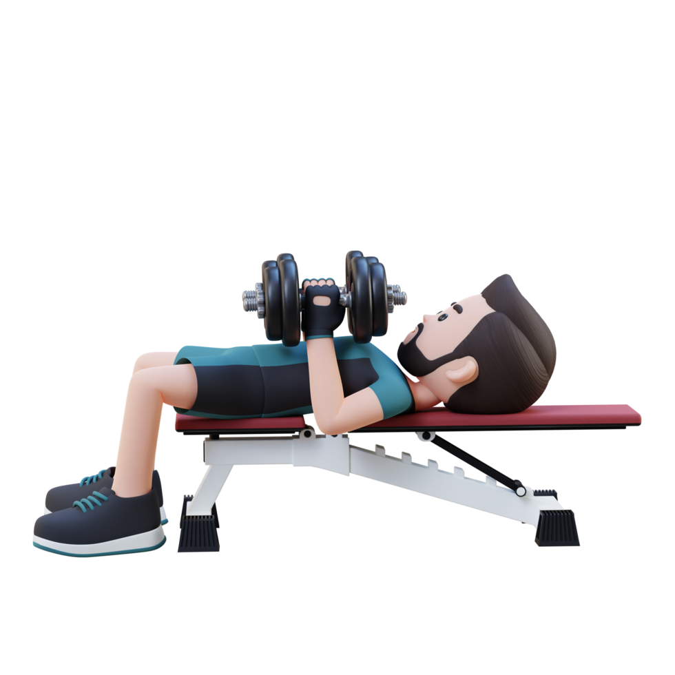 3D Sportsman Character Enhancing Upper Body Strength with Dumbbell Close Grip Bench Press png