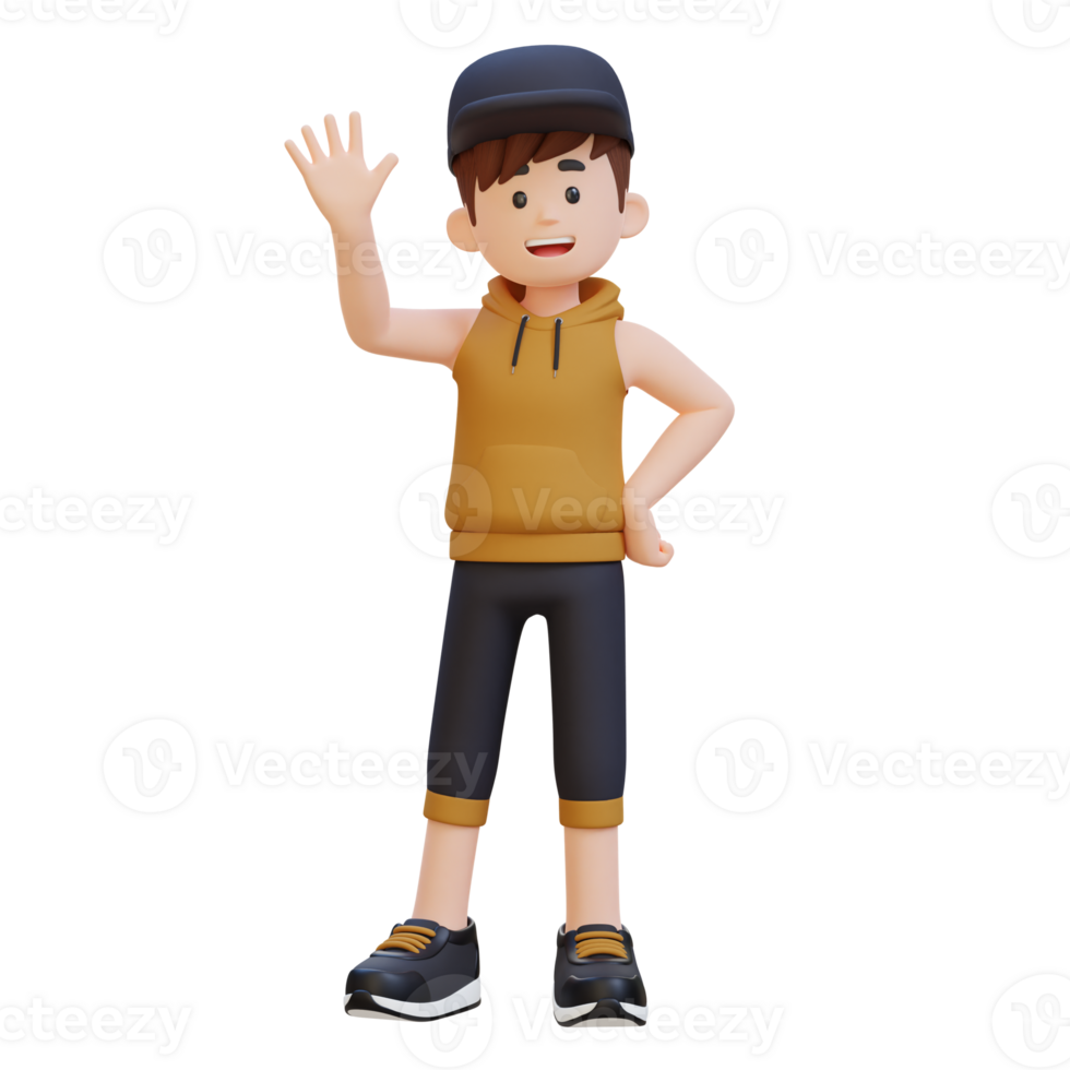 3D Sportsman Character Embracing a Vibrant Lifestyle with a Friendly Wave png
