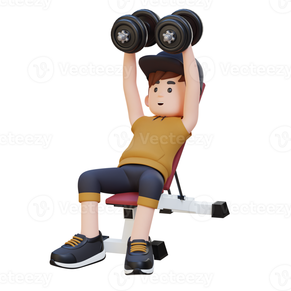 3D Sportsman Character Sculpting Muscular Chest with Incline Bench Dumbbell Chest Fly png