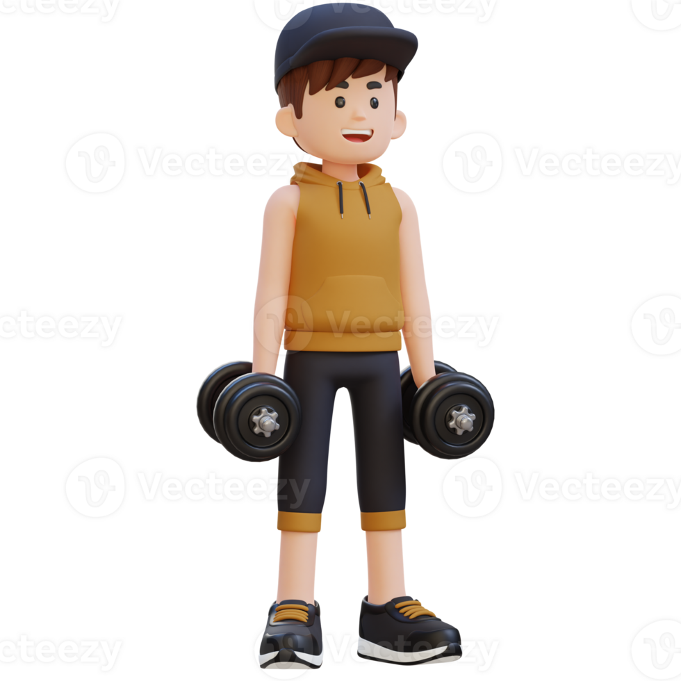 3D Sportsman Character Performing Dumbbell Lateral Raise png
