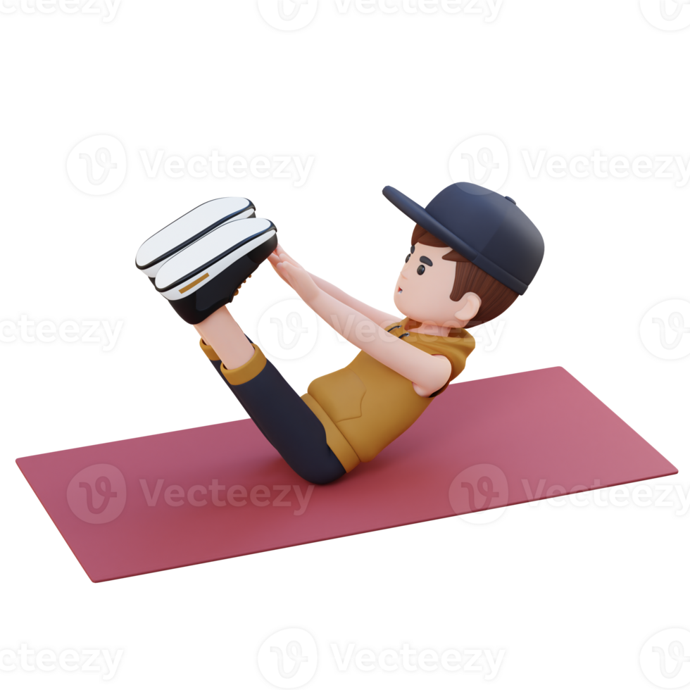 Dynamic 3D Sporty Male Character Performing Abs V Ups Workout at the Gym png