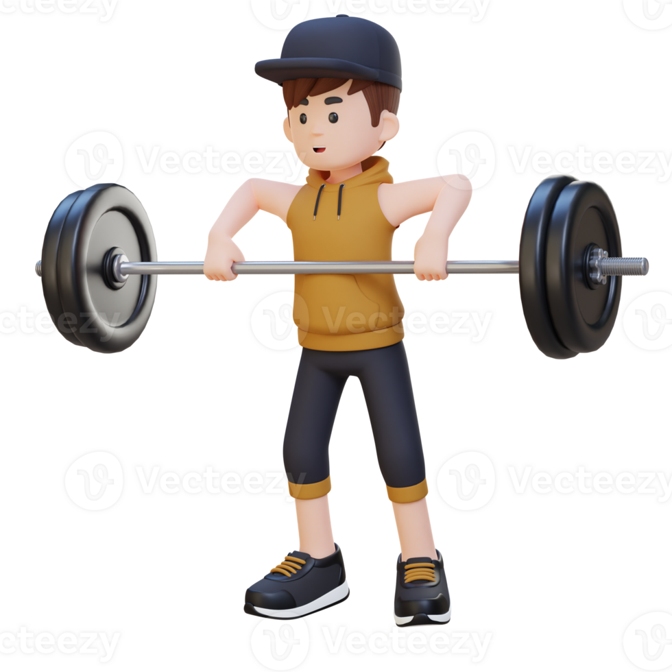 3D Sportsman Character Strengthening Shoulder Muscles with Upright Row Workout png