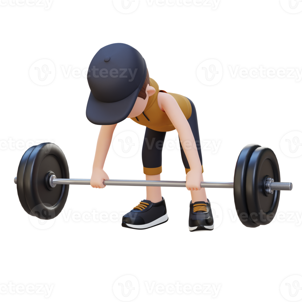 3D Sportsman Character Sculpting Back Muscles with Bent Over Row Workout  26470181 PNG