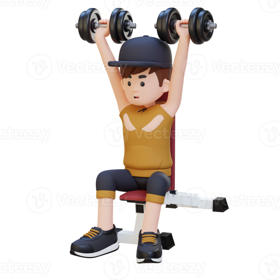 3D Sportsman Character Sculpting Strong Shoulders with Dumbbell Shoulder Bench Press png