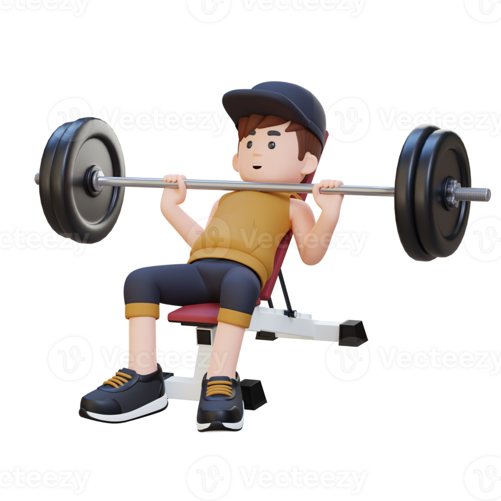 3D Sportsman Character Sculpting Upper Body with Incline Bench Press Workout png