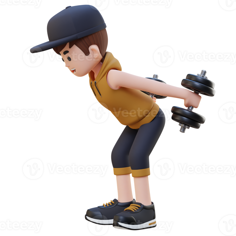 3D Sportsman Character Performing Dumbbell Kickbacks png