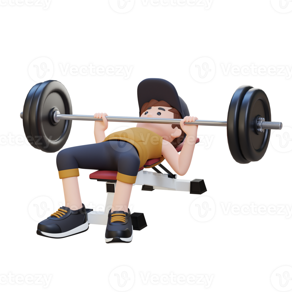3D Sportsman Character Building Strength with Barbell Bench Press Exercise png