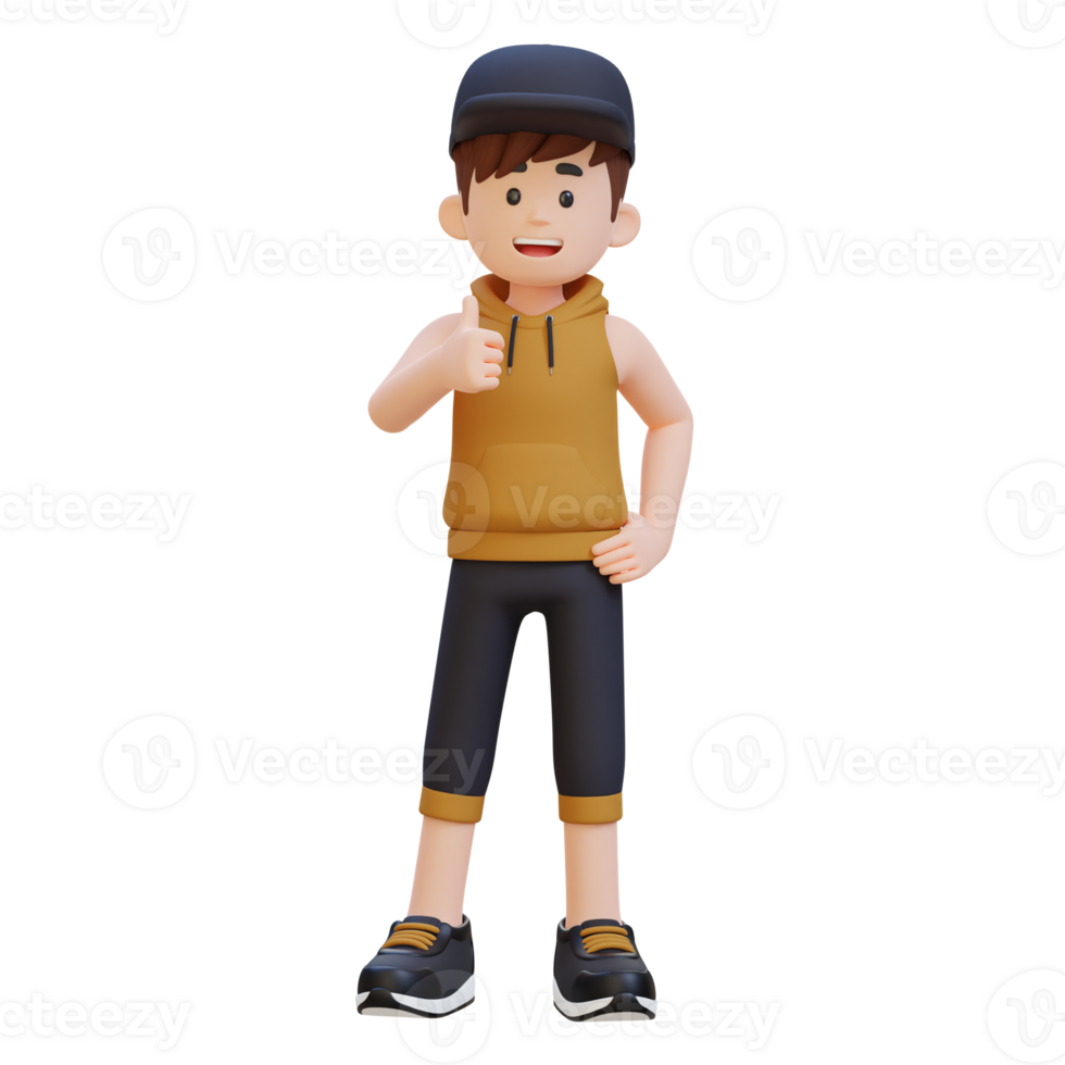 3D Sportsman Character Embracing a Positive Lifestyle with a Thumb Up Pose png