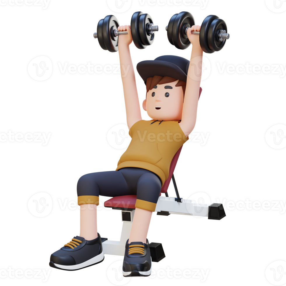 3D Sportsman Character Building Upper Body Strength with Incline Bench Dumbbell Chest Press png