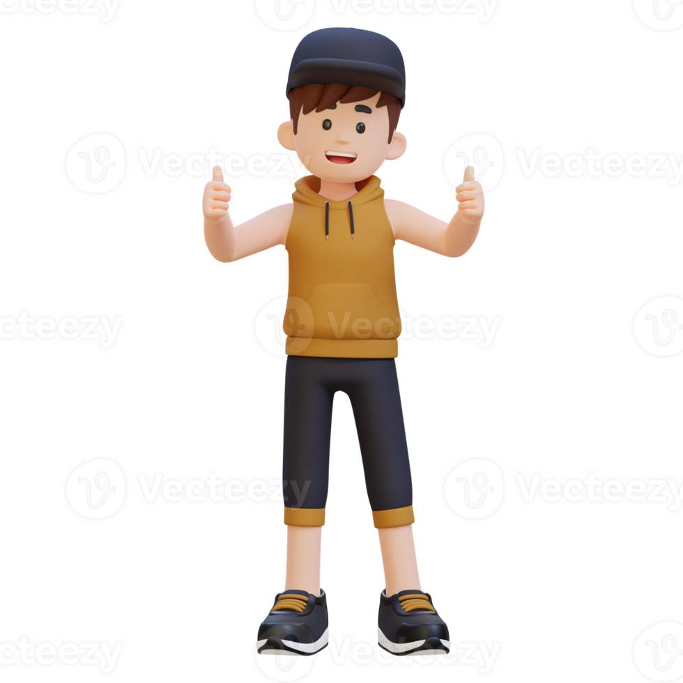 3D Sportsman Character Embracing a Positive Lifestyle with a Thumb Up Pose png