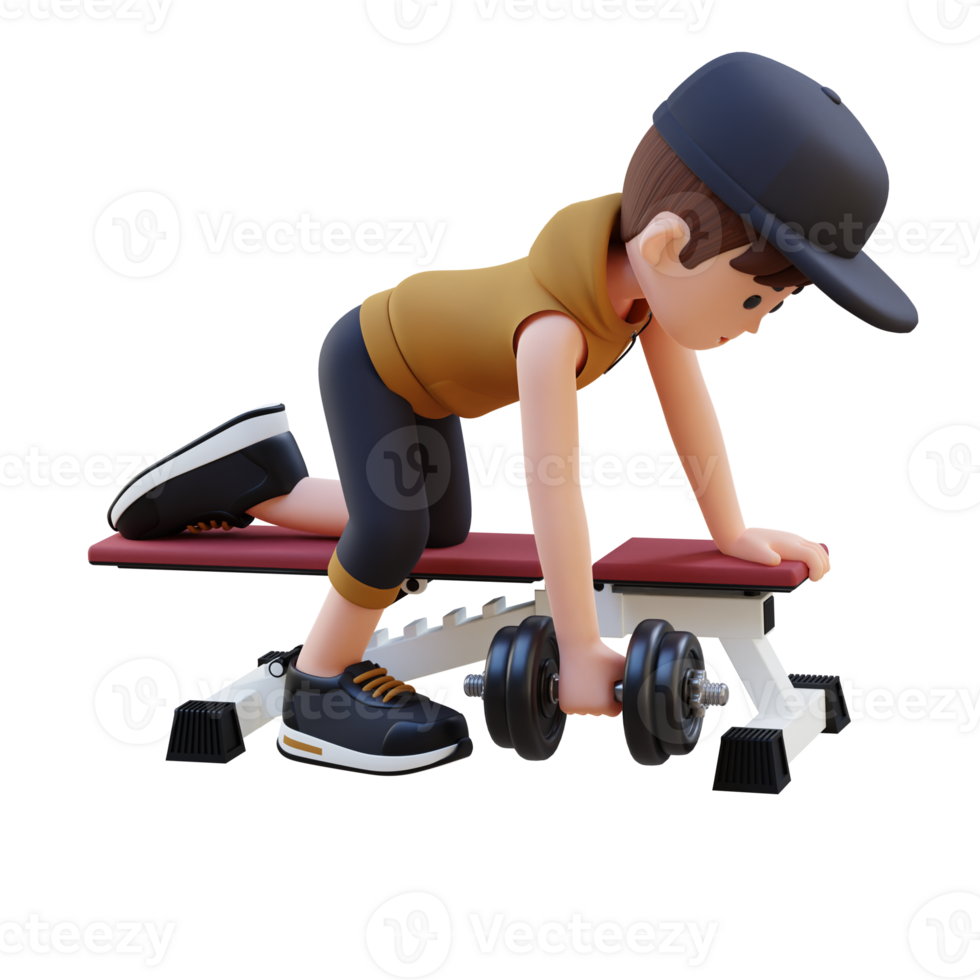 3D Sportsman Character Sculpting Back Muscles with Dumbbell Row Exercise png
