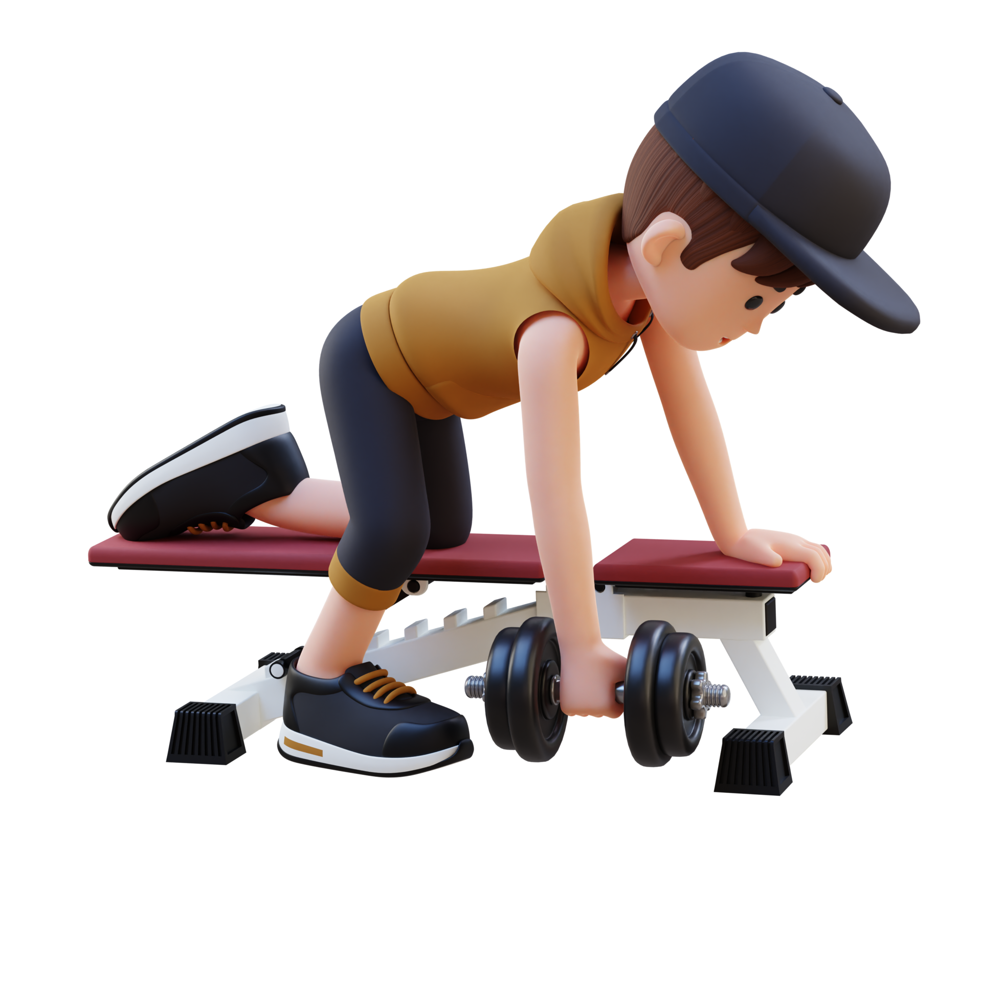 3D Sportsman Character Sculpting Back Muscles with Dumbbell Row