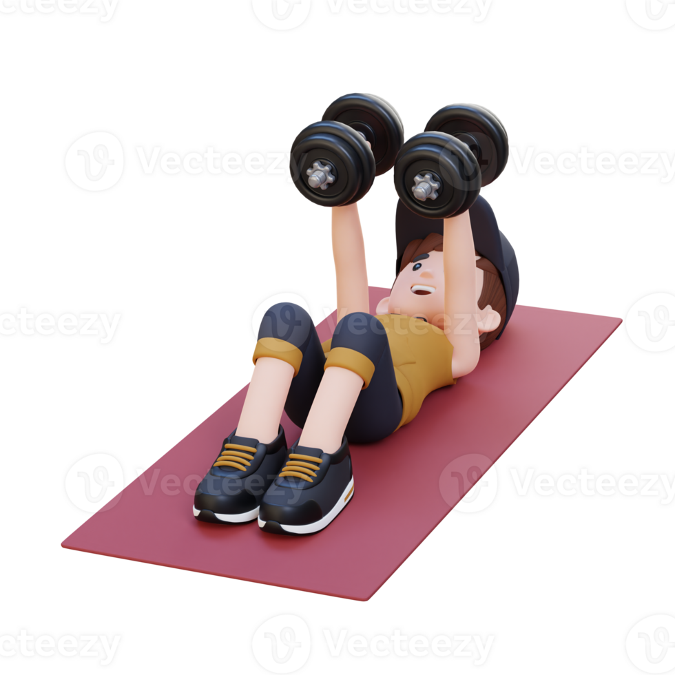 3D Sportsman Character Performing Dumbbell Chest Fly png