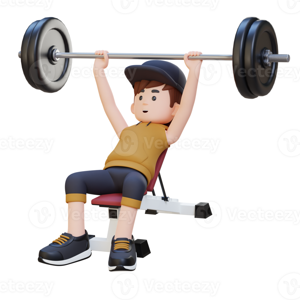 3D Sportsman Character Sculpting Upper Body with Incline Bench Press Workout png