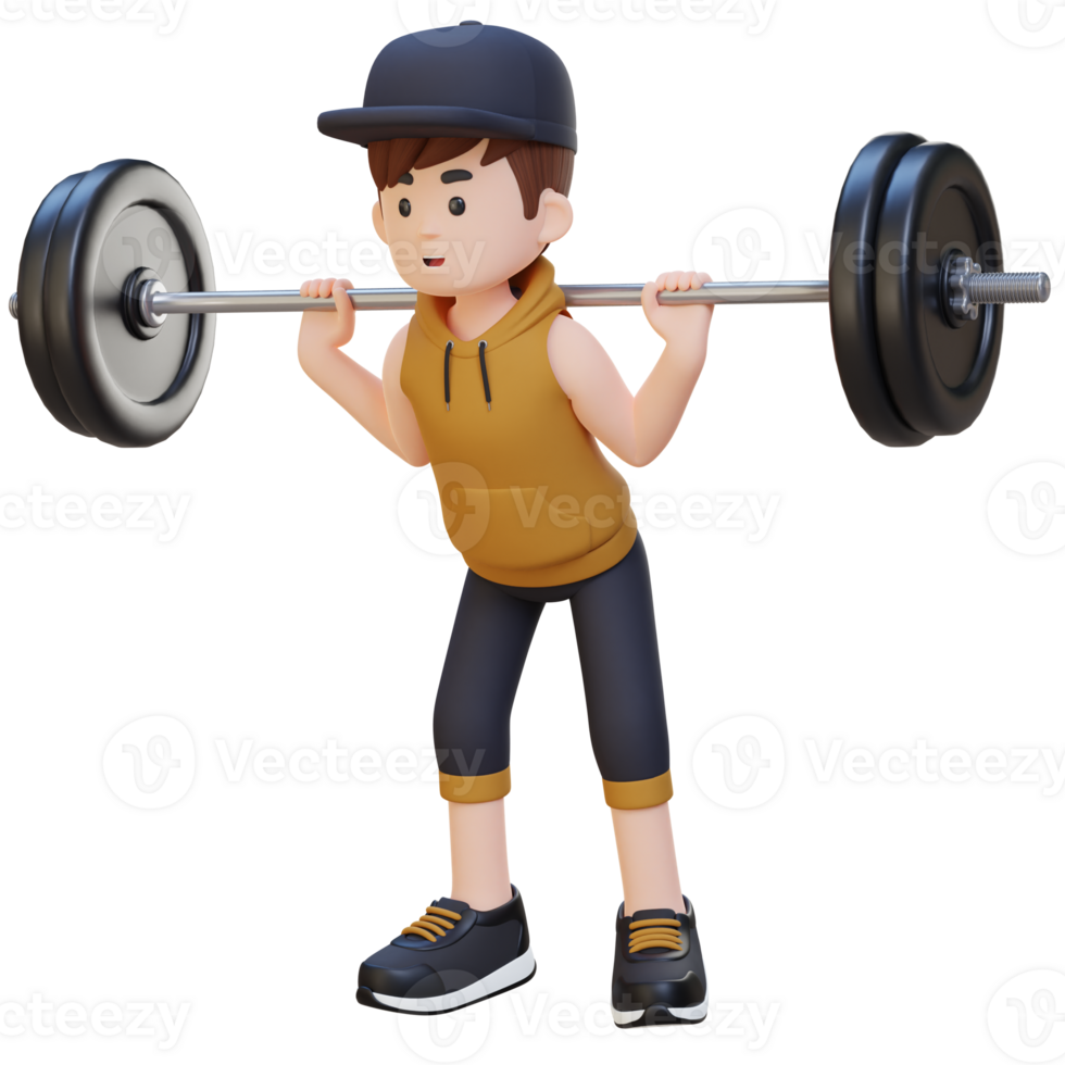 3D Sportsman Character Building Lower Body Strength with Barbell Squat Workout png