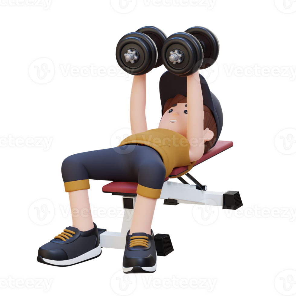 3D Sportsman Character Sculpting Muscular Chest with Dumbbell Bench Chest Fly png