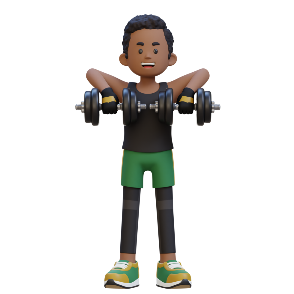 3d sportif personnage performant droit rangée avec haltère png