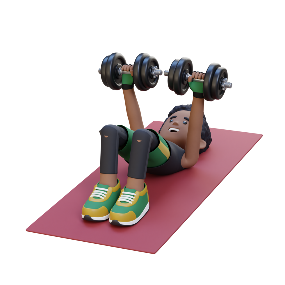 3D Sportsman Character Performing Dumbbell Decline Floor Press png