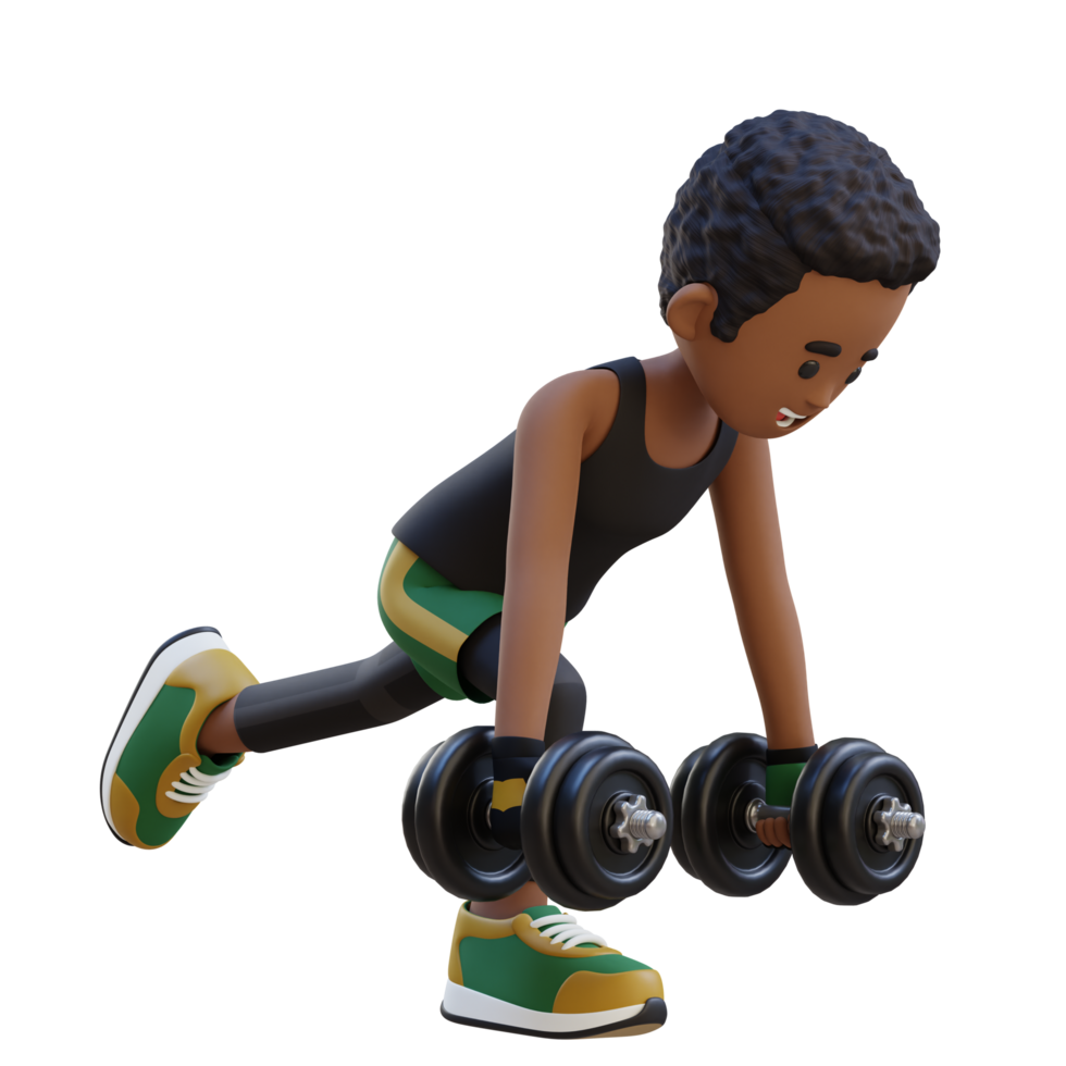 3D Sportsman Character Performing Dumbbell Single Leg Deadlift right png