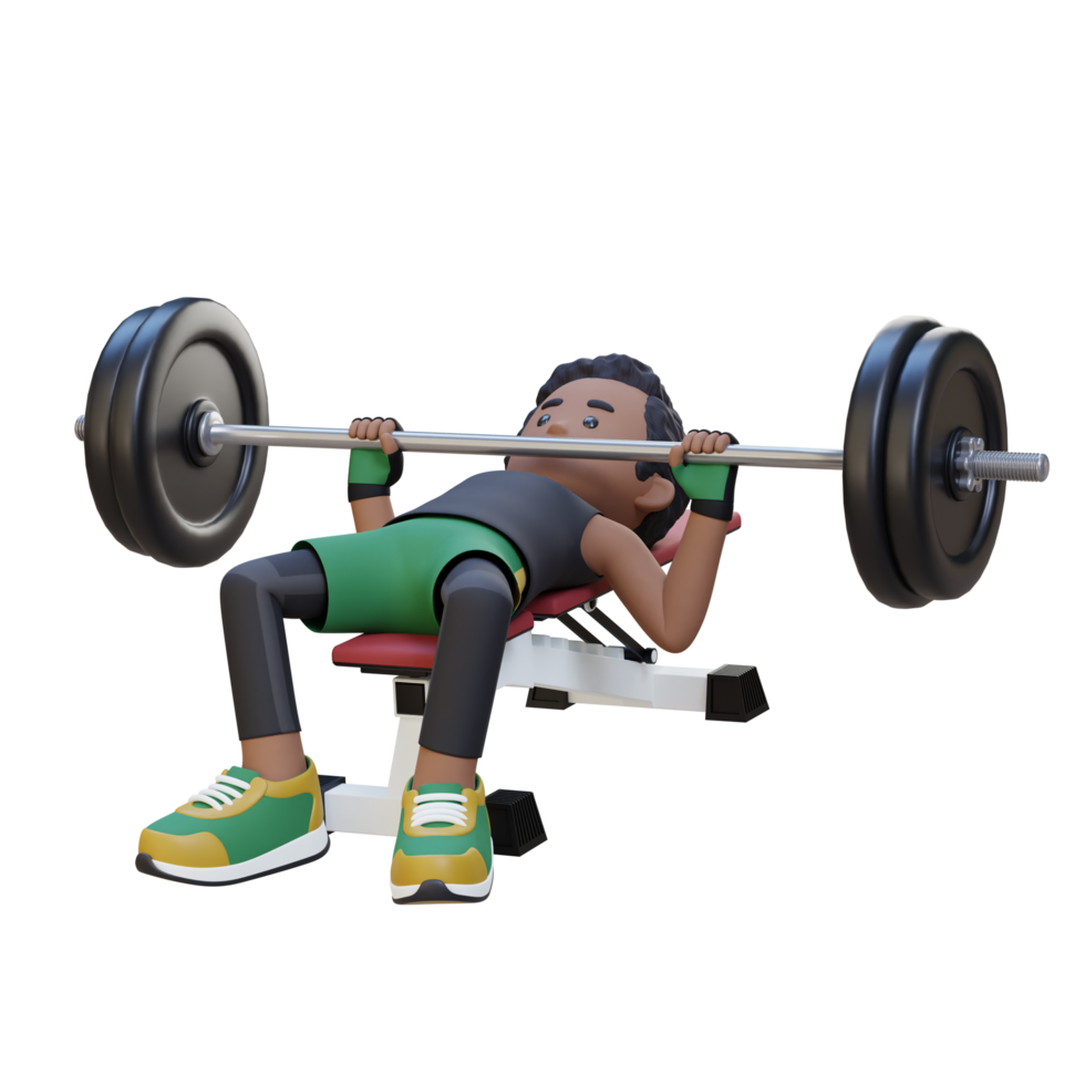 3D Sportsman Character Building Strength with Barbell Bench Press Exercise png