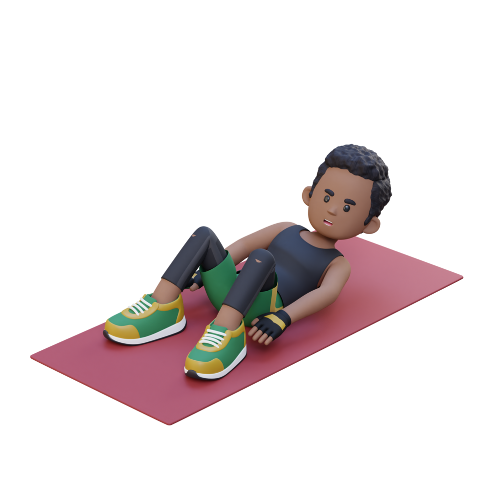 Dynamic 3D Sporty Male Character Mastering the Hell Touch Workout at Home Gym png