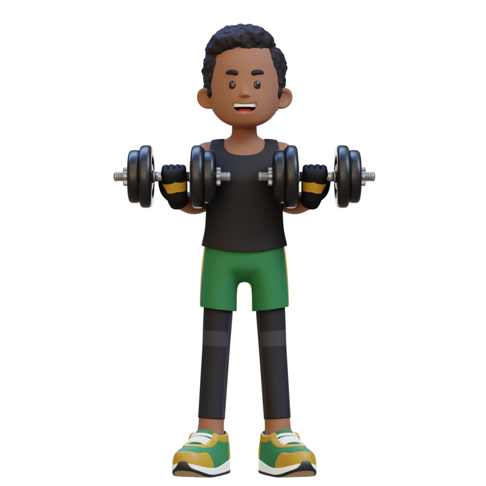 3D Sportsman Character Performing Drag Curls with Dumbbell png