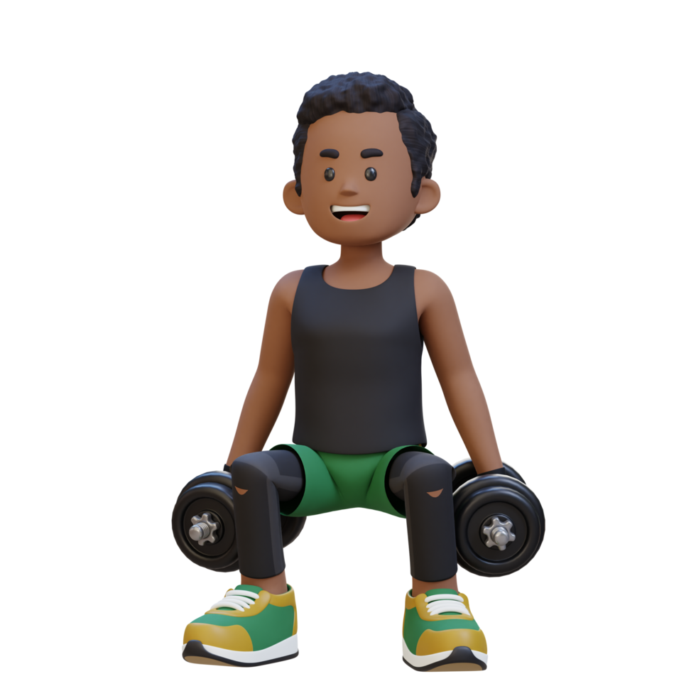 3D Sportsman Character Performing Dumbbell Squats png