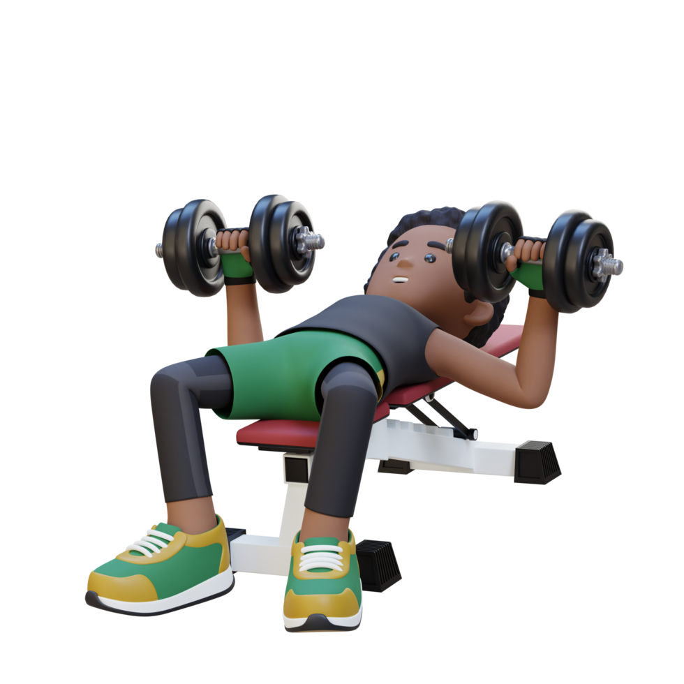 3D Sportsman Character Sculpting Muscular Physique with Dumbbell Bench Press png