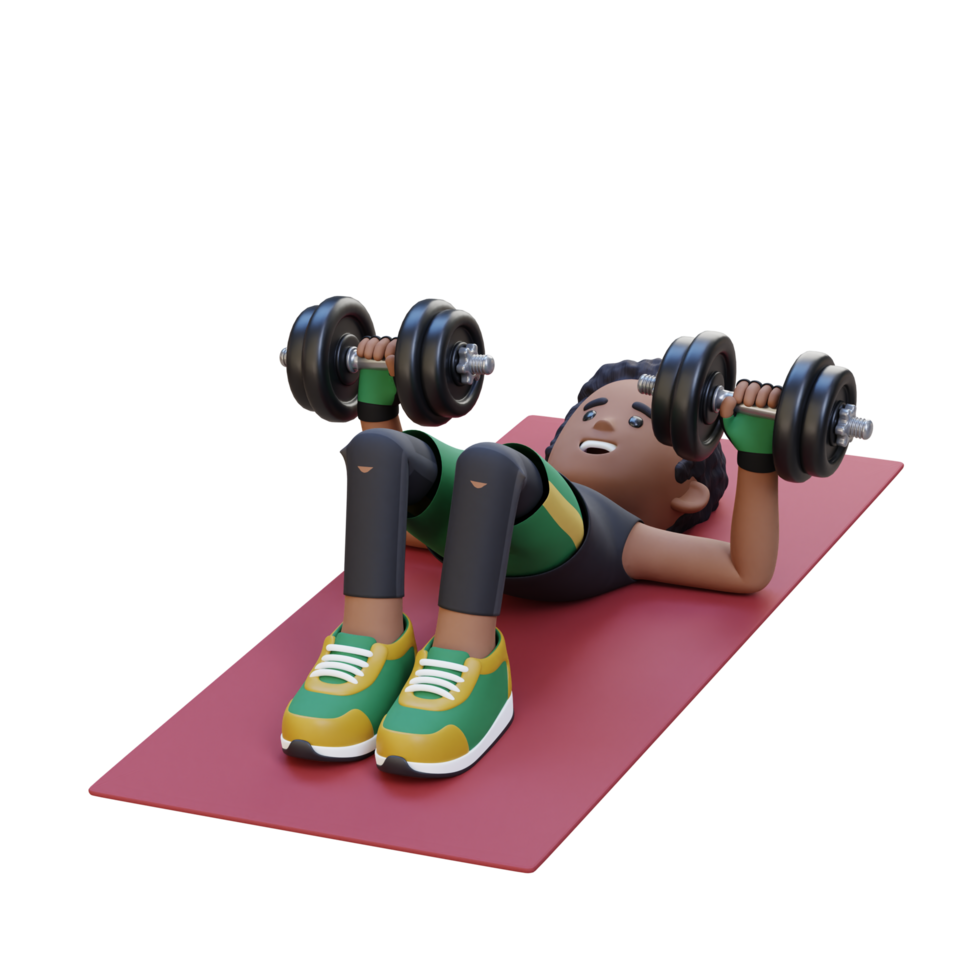 3D Sportsman Character Performing Dumbbell Decline Floor Press png