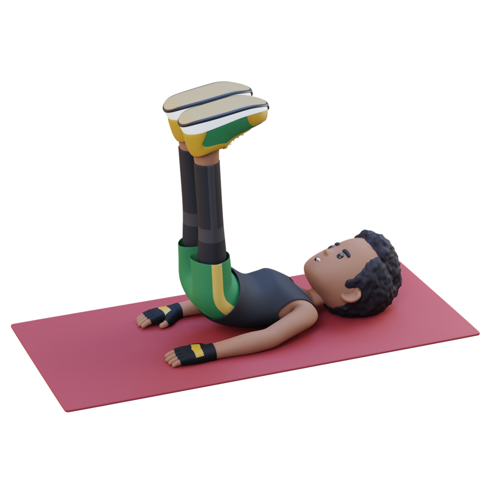 Energetic 3D Sporty Male Character Engaging in Abs Reverse Crunch Pulse Workout at the Gym png