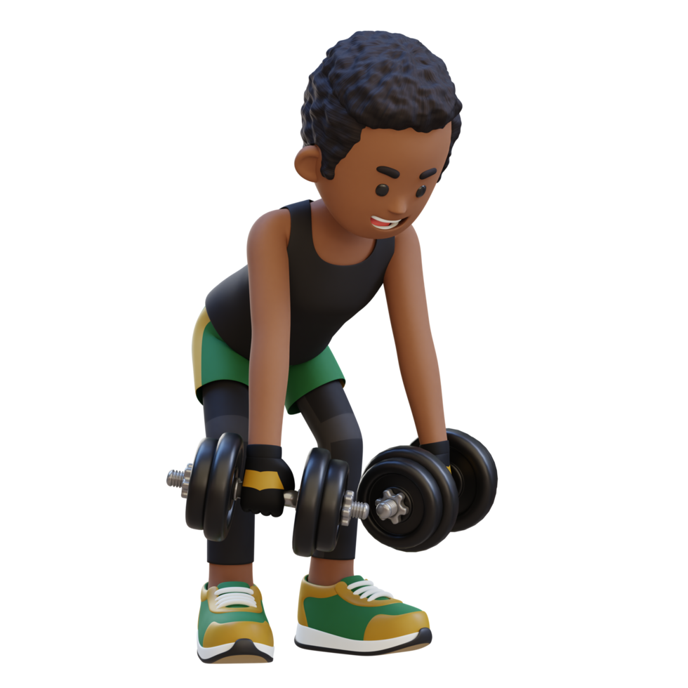 3D Sportsman Character Performing Dumbbell Bent Over Reverse Fly png