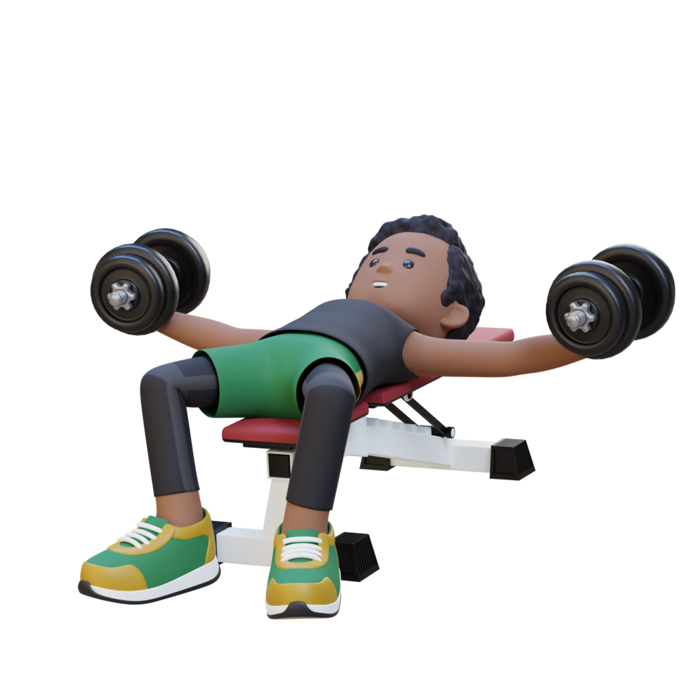 3D Sportsman Character Sculpting Muscular Chest with Dumbbell Bench Chest Fly png