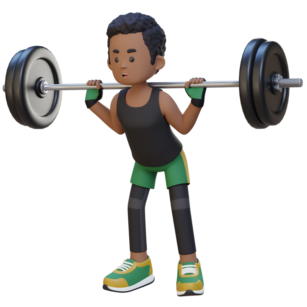 3D Sportsman Character Building Lower Body Strength with Barbell Squat Workout png