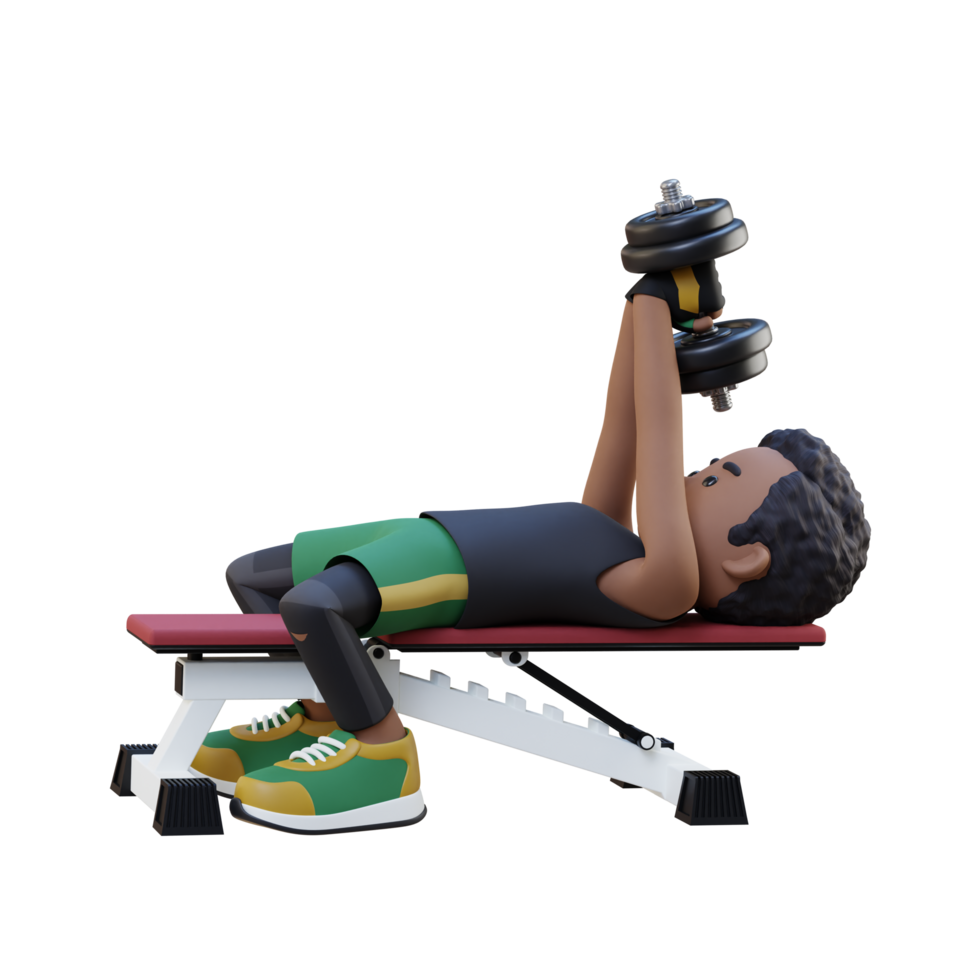 3D Sportsman Character Strengthening Back and Chest with Dumbbell Pullover Exercise png