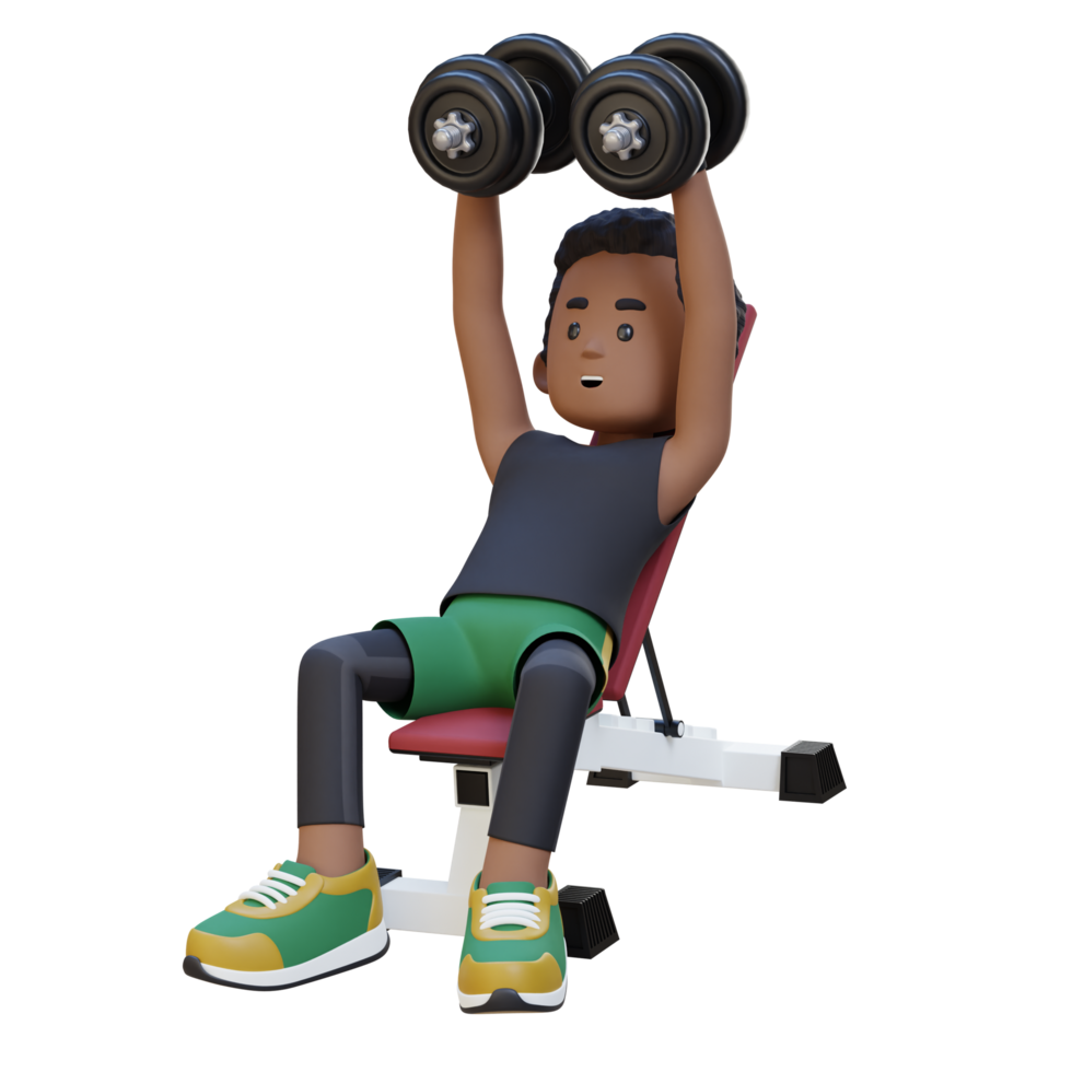 3D Sportsman Character Sculpting Muscular Chest with Incline Bench Dumbbell Chest Fly png