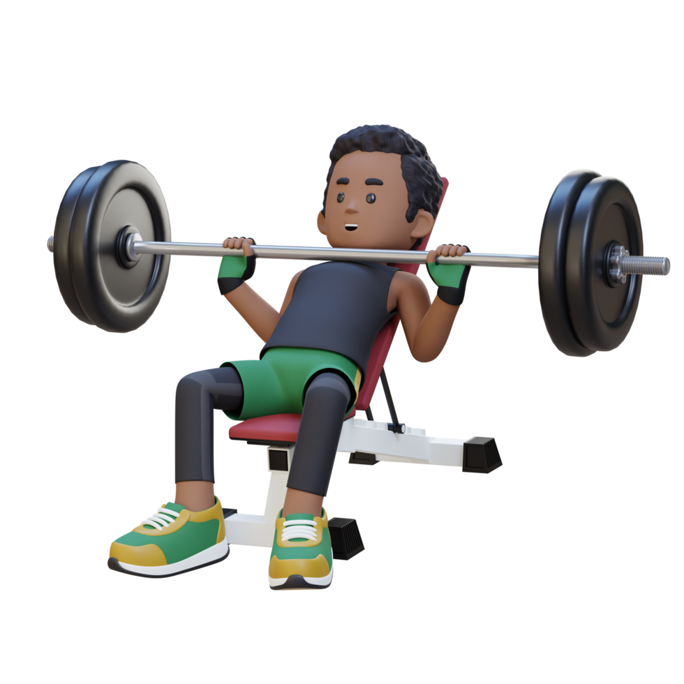 3D Sportsman Character Sculpting Upper Body with Incline Bench Press Workout png