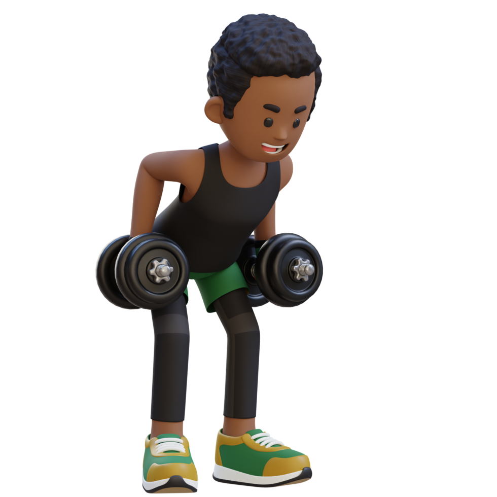 3D Sportsman Character Performing Bent Over Row   Dynamic Workout with Dumbbell png