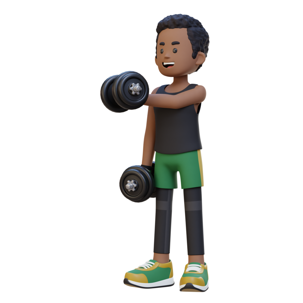 3D Sportsman Character Performing Dumbbell Chest Fly png