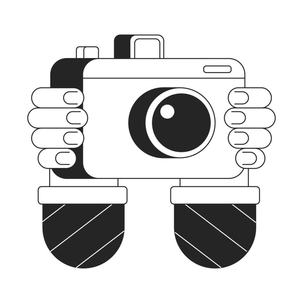 profesional fotógrafo cámara plano monocromo aislado vector objeto. dispositivo para tomando fotos editable negro y blanco línea Arte dibujo. sencillo contorno Mancha ilustración para web gráfico diseño