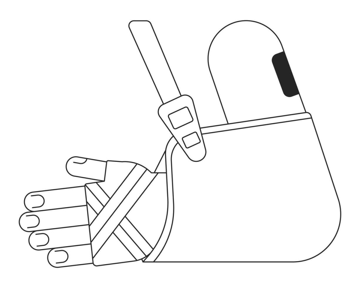 Broken arm in bandage flat monochrome isolated vector object. Medical arm sling. Editable black and white line art drawing. Simple outline spot illustration for web graphic design